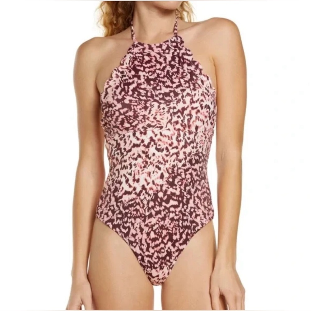 Chelsea28 Pink and Brown Patterned One-Piece Swimsuit